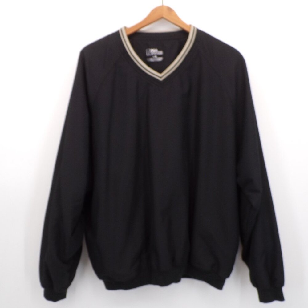 PGA Tour Men's L Golf Windbreaker Pullover Black V-Neck Mesh Lining Long Sleeve